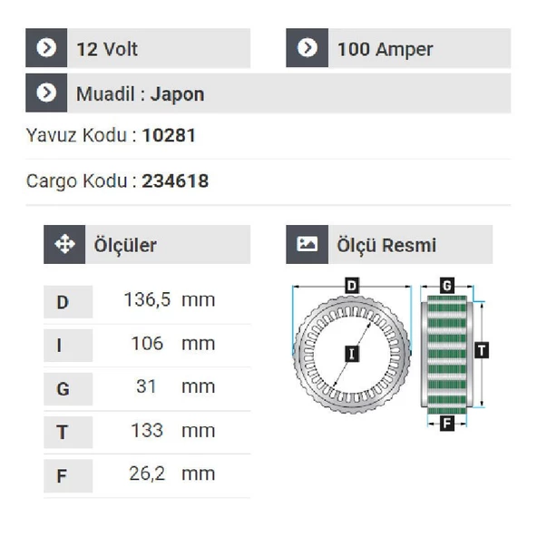 NURSAN 150612 Statör 12V 110A Hyundai Stratex-Grandsalon-Sanata Geniş Tip - 2