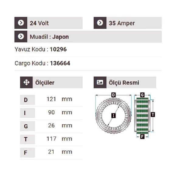 NURSAN 150024 Statör 24V 35A Mitsubishi Center Kamyon E.M. - 2