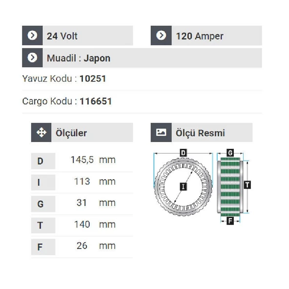 NURSAN 152824 Otokar 24V 120 Amper Alternatör - 2