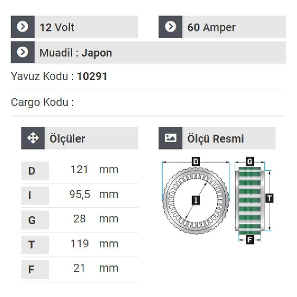 NURSAN 151312 Statör 12V 60A Mit.L200.L300.2009.010.Partner 2004 Sonrası.Ford Fiesta.Forklift - 2