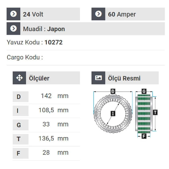 NURSAN 150924 Statör 24V 60A Isuzu Shampion Turkuaz E.M 1997-2002 Arası - 2