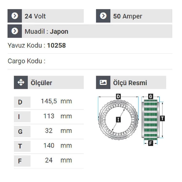 NURSAN 151224 Statör 24V 50A Mitsubishi Prestij Otobüs Y.M 27 Kişilik 98 Sonrası 4 Uçlu - 2