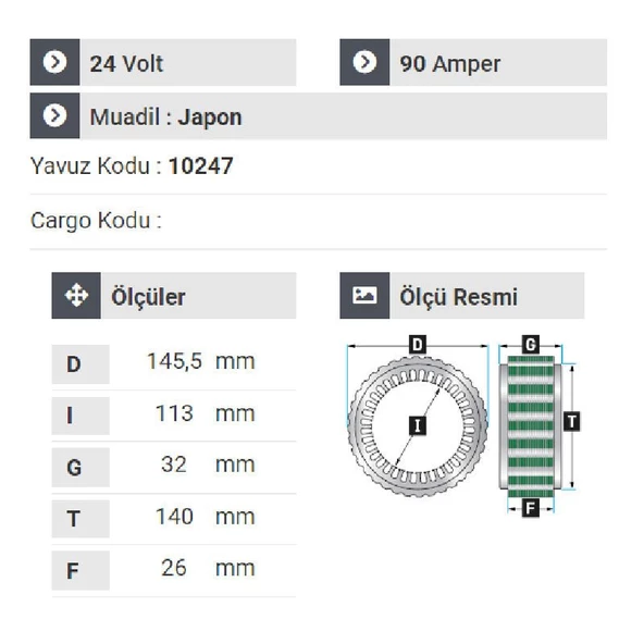 NURSAN 151624 Statör 24V 90A İveco Starlis.Renault .Volvo . Daf . Scania Tır Grupları 4 Uçlu - 2