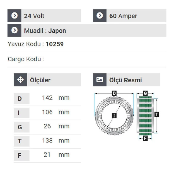 NURSAN 150724 Statör 24V 60A Mitsubishi Prestij Otobüs Ve Kamyon 6 Uçlu - Resim 2