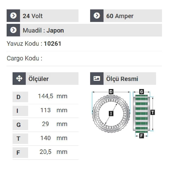 NURSAN 151524 Statör 24V 60A Hyundai Hd 77 Kamyonet - 2