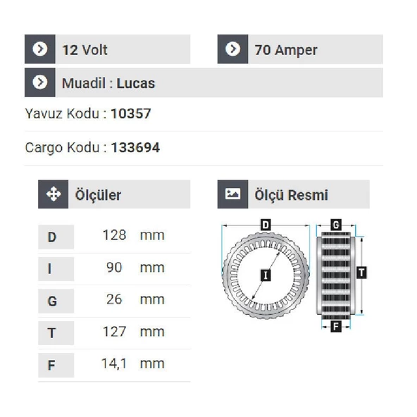 NURSAN 153212 Statör 12V 70A Otosan Ford Transit Y.M - 2
