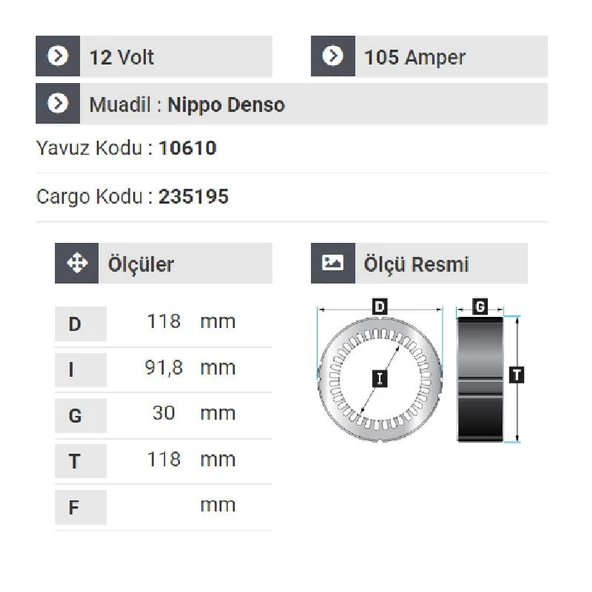 NURSAN 160112 Statör 12V 105A Fiat Doblo Ford Transit Statör Multijet Kapaksız - 2