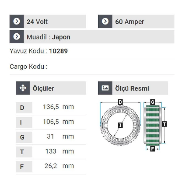 NURSAN 160424 Statör 24V 60A Mitsubishi Fuso Canter 859 Ef Vakumsuz Geniş 10289 - 2