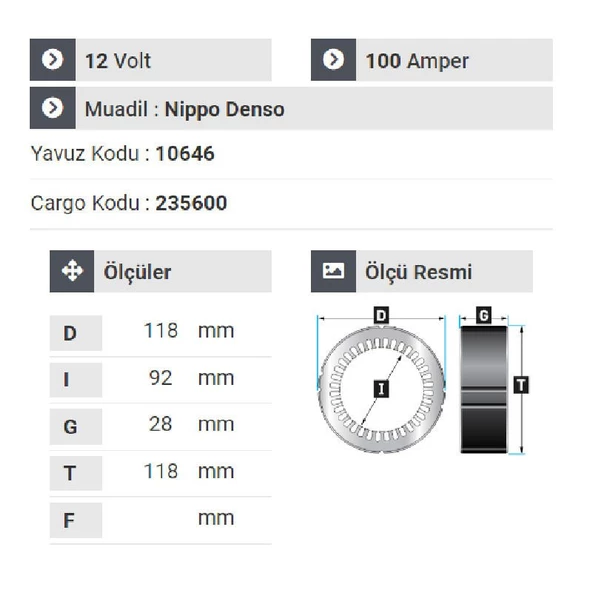 NURSAN 161412 Statör 12V 110A Toyota Hiace Minibüs.Hyundai Accent Dizel.2004.05.06.07.08 - Resim 2