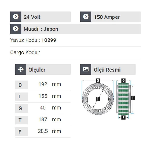 NURSAN 160024 Statör 24V 150A Mitsubishi Safir - Prenses Otobüs 98 Model - Resim 2