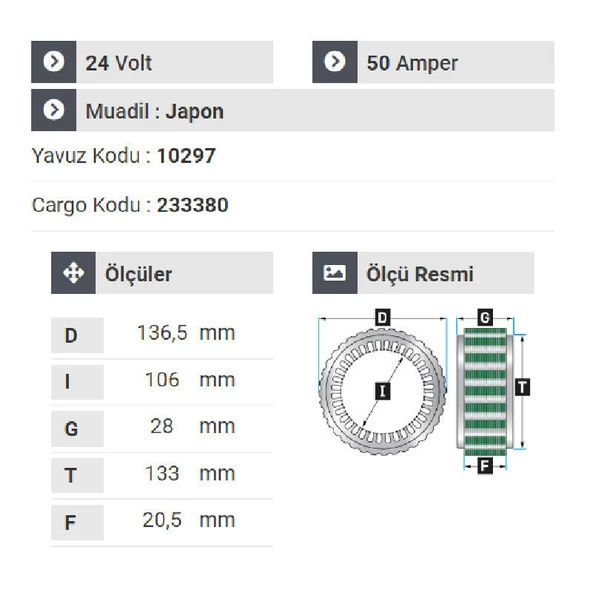 NURSAN 160124 Statör 24V 50A Mits Y.M Canter 659 Ef.Hyundai Hd35.Hd75 Vakumsuz Dar - 2