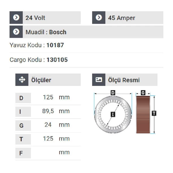 NURSAN 165124 Statör 24V 45A Merc. Kamyon-2517-2521-2612 Y.M Man Bmc 827.Cargo 3226 - 2