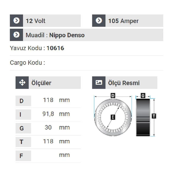 NURSAN 161112 Statör 12V 105A Fiat Doblo Ford Transit Kapaklı - 2
