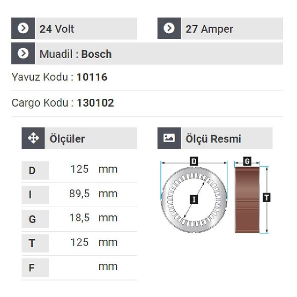 NURSAN 164024 Statör 24V  27A İnce Man - Mercedes - Magrus - Resim 2
