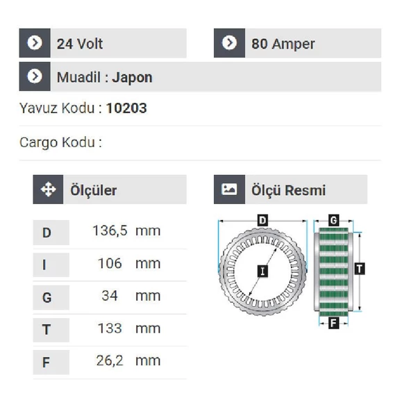 NURSAN 160724 Statör 24V 80A Y.M 1838 Ford Cargo 2010.2014 Aralığı - Resim 2