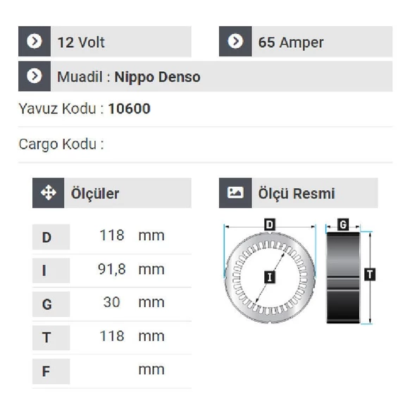 NURSAN 160312 Statör 12V 65A Tip Fiat Doblo Statör - 2