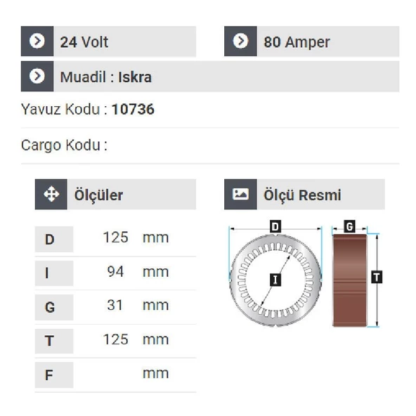 NURSAN 170224 Statör 24V 80A İş Makinaları - 2