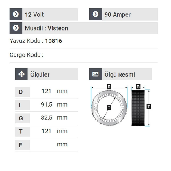 NURSAN 171212 Statör 12V 90A Vısteon Tip Ford Fiesta Y.M - 2