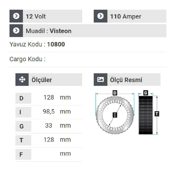 NURSAN 171112 Statör 12V 110A Vısteon Tip Ford Connect 75 Ve 90 Lık 2006 İle 2011 Aralığı - 2