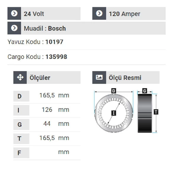 NURSAN 177324 Statör 24V 120A V8 Mercedes 403 - 304 Otobüs Y.M. Man - 2