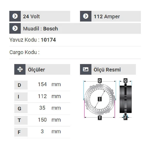 NURSAN 178924 Statör 24V 112A Y.M Safir Otobüs Y.M Man Neoplan Y.M Kulaklı - Resim 2