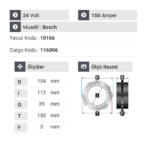 NURSAN 179124 Euro 6 Motor 24V 150Amp Temsa Safir Mercedes - Resim 2