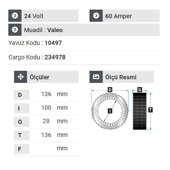 NURSAN 181424 Statör 24V 60A Renault - Iveco -Volvo Tır Fantuzi -Volvo Kepçe - Resim 2