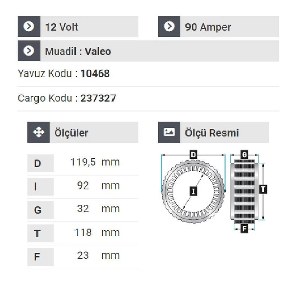 NURSAN 181512 Statör 12V 90A Opel Corsa-Combo-1.3 Dizel Multijet - 2
