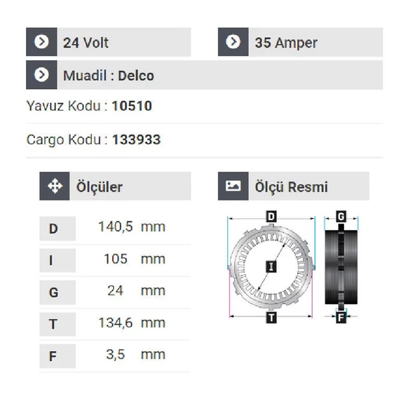NURSAN 180724 Statör 24V 35A Cat İş Makinası - Resim 2