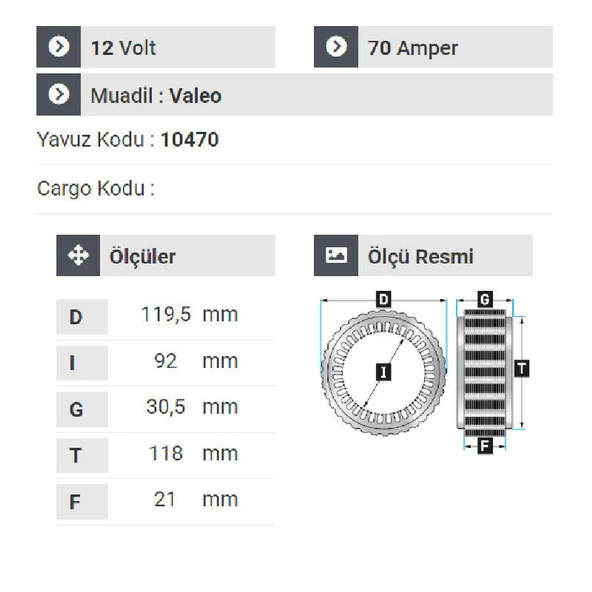 NURSAN 181712 Statör 12V 70A Fiat Albea Multijet - 2