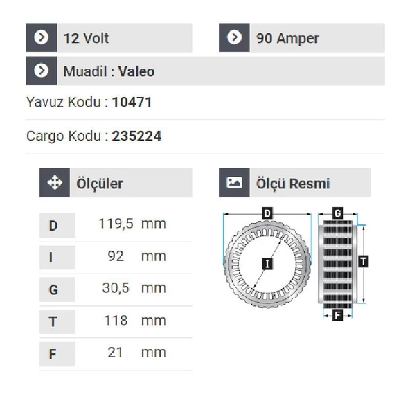 NURSAN 181812 Statör 12V 90A Fiat Albea Multijet - Resim 2