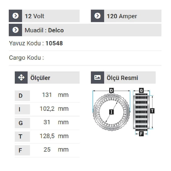NURSAN 184212 Statör Delco Tipi 12V 94 Amp İş Mak - 2