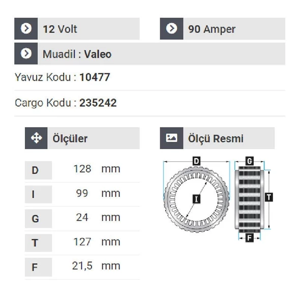 NURSAN 182112 Statör 12V 90A Volswagen Passat 1.8 Benzinli 98.99.Peugeot Boxer Dar Tip - 2
