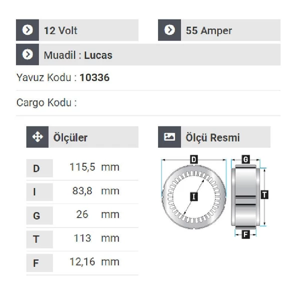 NURSAN 190412 Statör 12V 55A Lucas Tip Mesa Tipi A - 117 - Resim 2