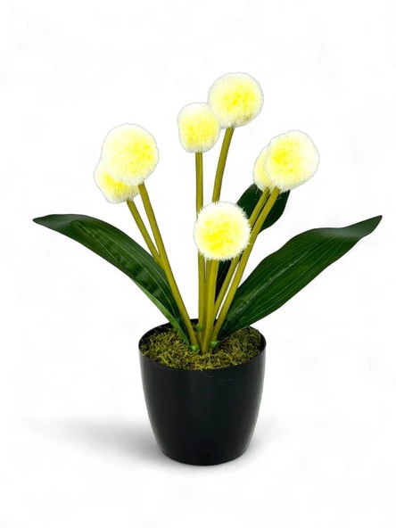 Yapay Çiçek Sarı Pompon Siyah Saksıda Dekoratif Yapay Çiçek 30*20cm - 2