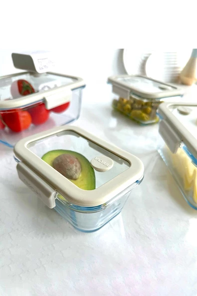 Fika Glace Vakumlu Cam Saklama Kabı Bej 5 Parça Set - 5