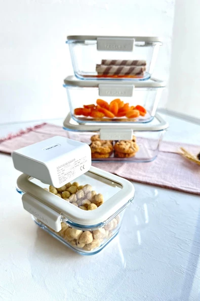 Fika Glace Vakumlu Cam Saklama Kabı Bej 5 Parça Set - 3