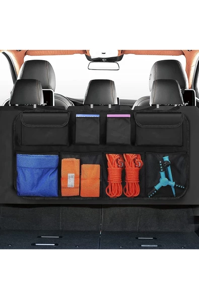 Oto Araç Bagaj Düzenleyici Çanta Araç Içi Eşya Düzenleyici Bod Oto Bagaj Organizer 8 Cepli Fileli - Resim 3