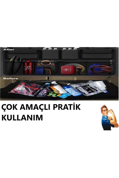 Oto Araç Bagaj Düzenleyici Çanta Araç Içi Eşya Düzenleyici Bod Oto Bagaj Organizer 8 Cepli Fileli ürün görseli 1