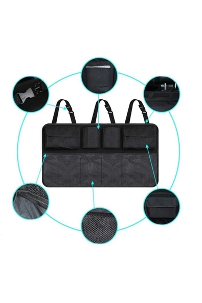 Oto Araç Bagaj Düzenleyici Çanta Araç Içi Eşya Düzenleyici Bod Oto Bagaj Organizer 8 Cepli Fileli - Resim 4