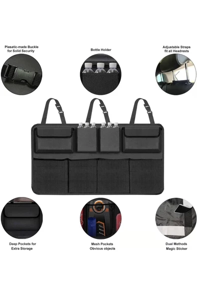 Araç Bagaj Düzenleyici 8 Cepli Organizer Araba Eşya Malzeme Düzenleme Oto Içi Aksesuar Düzenleme - Resim 4