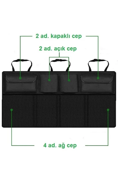 Oto Araç Bagaj Düzenleyici Çanta Araç Içi Eşya Düzenleyici Bod Oto Bagaj Organizer 8 Cepli Fileli ürün görseli 1