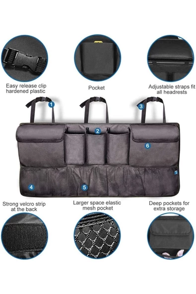 Araba Koltuk Arkası 8cepli Organizer Araç Oto Bagaj Içi Bod Düzenleyici - Resim 2