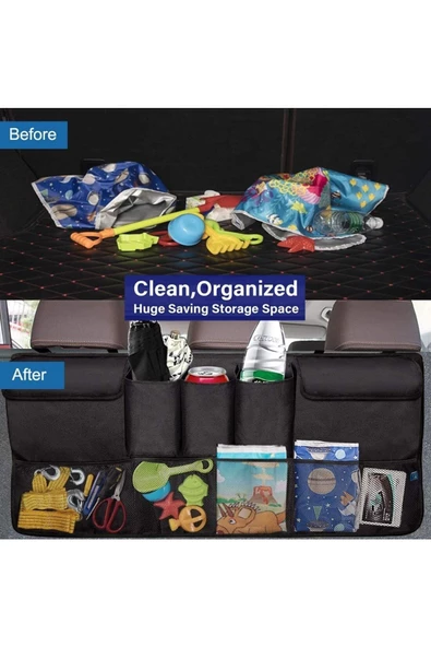 Araba Oto Araç Içi Koltuk Arkası Bagaj Düzenleyici Organizer Çanta 8 Cepli Eşya Düzenleyici - Resim 5