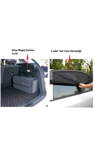 Araba Bagaj Düzenleyici Keçe Çanta Ve 2 Adet Yan Cam Güneşliği Perdesi ürün görseli 1