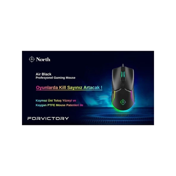NORTH Air Black Professional USB 7200dpi Gaming Siyah Mouse RGB - 4