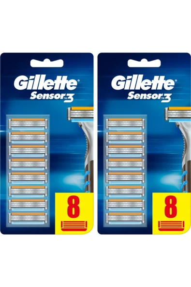 Gillette Sensor3 Erkek Tıraş Bıçakları 8+8 Yedek Tıraş Bıçağı - 1