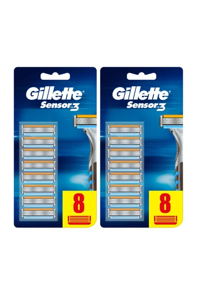 Gillette Sensor3 Erkek Tıraş Bıçakları, 8+8 Yedek Tıraş Bıçağı