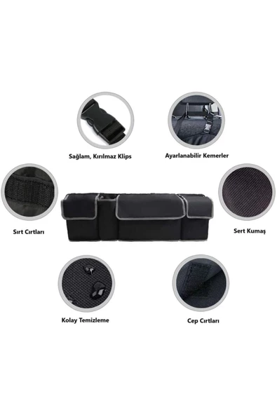 Araç Bagaj Organizer 4 Cepli Bagaj Düzenleyici Oto Bagaj Çantası - Resim 3
