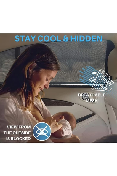 2 Adet Oto Yan Cam Güneşlik Perde Araç Güneşlik Araba Güneşlik Perdesi Anne Bebek Emzirme Perdesi - Resim 6